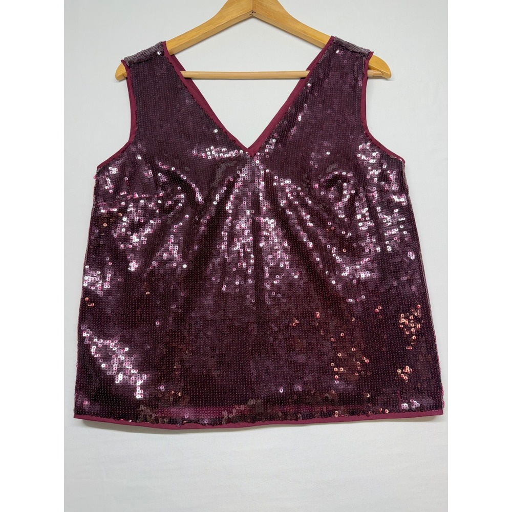 J.Crew Burgundy Sequin Tank Top V Neck Party Holiday NYE Sparkle S
